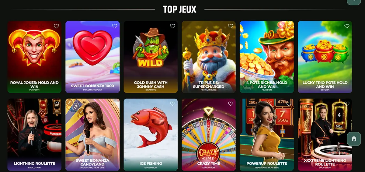 A French selection of top-rated casino games under the heading 
